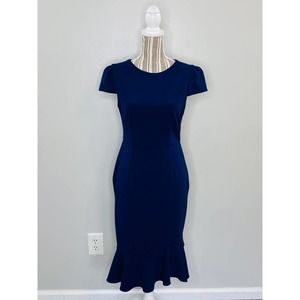 Betsey Johnson Ruffle Hem Sheath Dress Women 4 Stretch Scuba Crepe Femme Classic